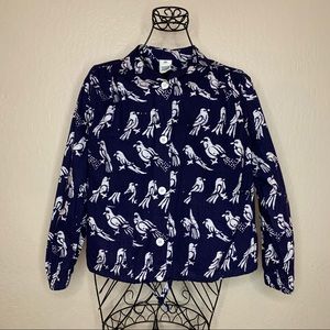 Navy Blue Bird Print Women's Blouse